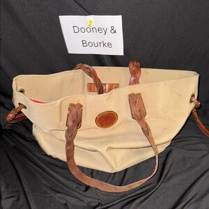 Dooney & Bourke Beige Canvas Tote with Brown Leather Straps